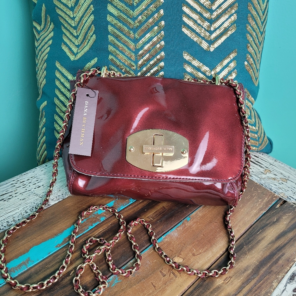 Dana Buchman burgundy and gold crossbody handbag purse